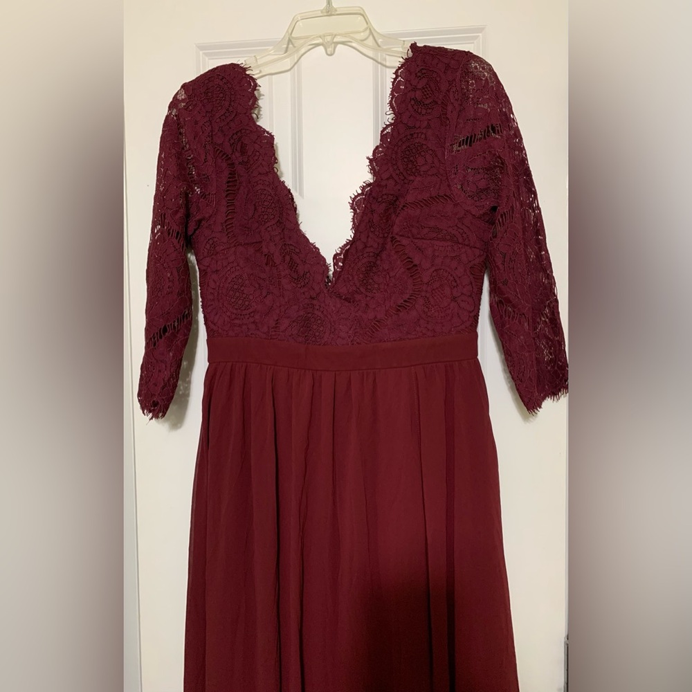 NWT VNeck VBack L Formal Gown Burgundy Lace Bodice Whimsigoth